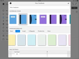 Notes Plus shows the list of background colours avaialble for selection.
