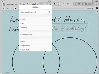 Handwritten text is selected by drawing around it